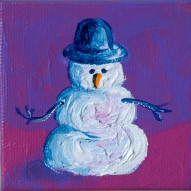 Snowman; Acrylic on canvas 3"x3"